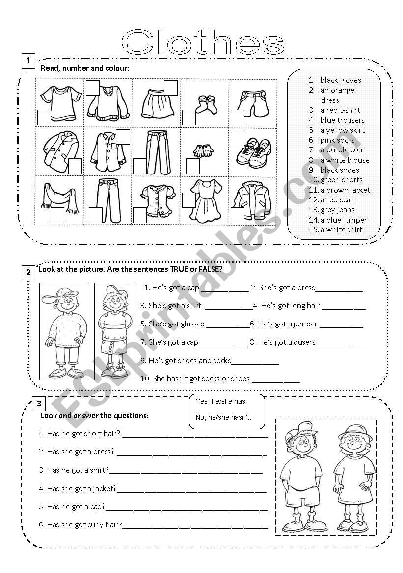 Clothing ESL Worksheet