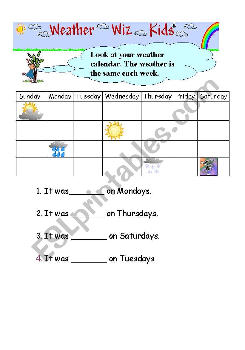 weather calendar worksheet