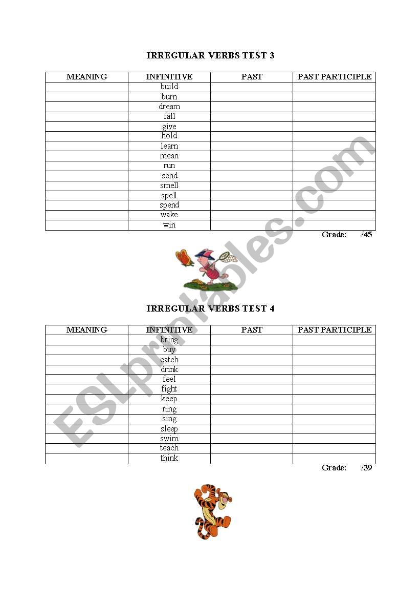 irregular verbs test 2 worksheet