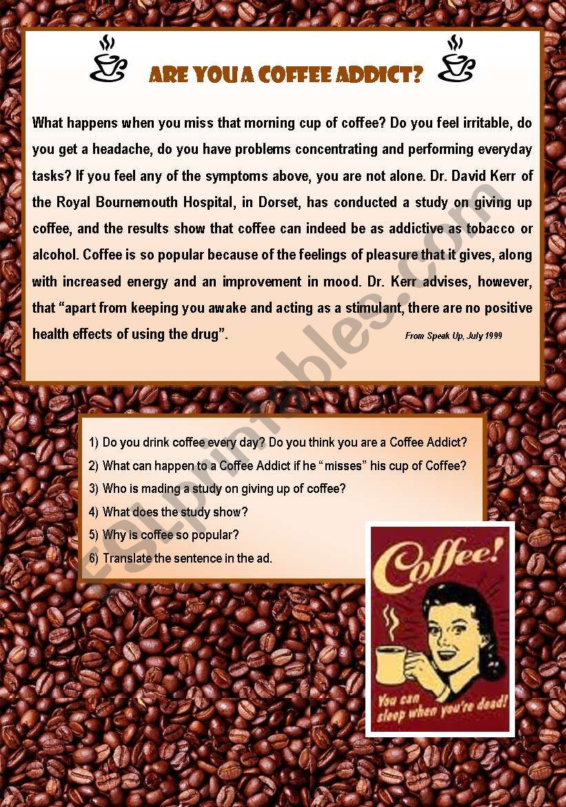 Are you a Coffee Addict ?  worksheet
