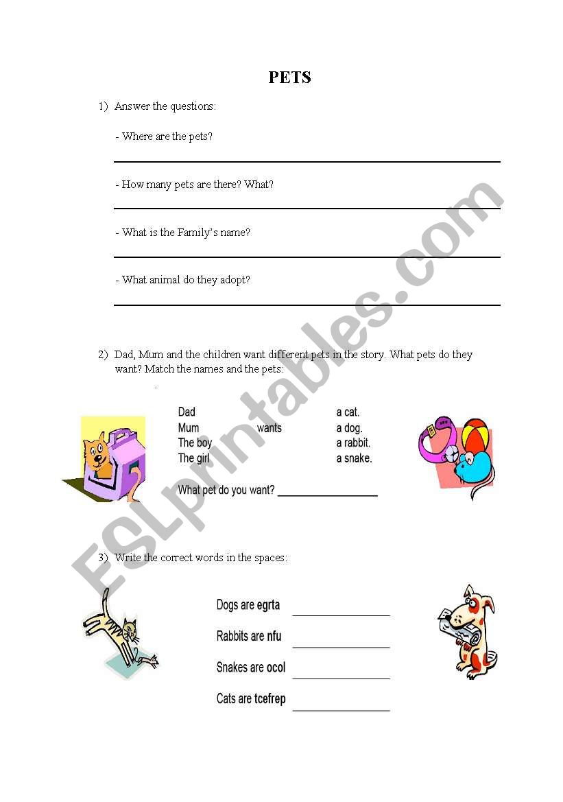 pets worksheet