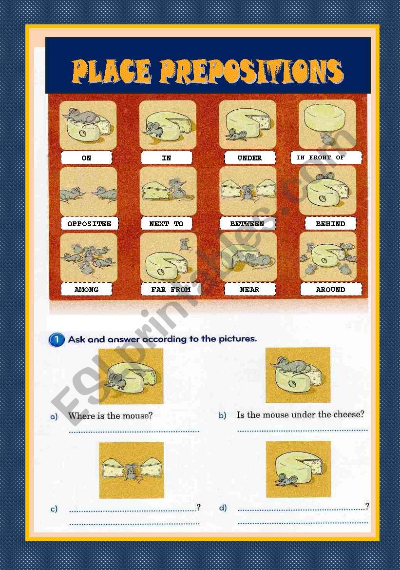 Mr. Mouse Place Prepositions worksheet