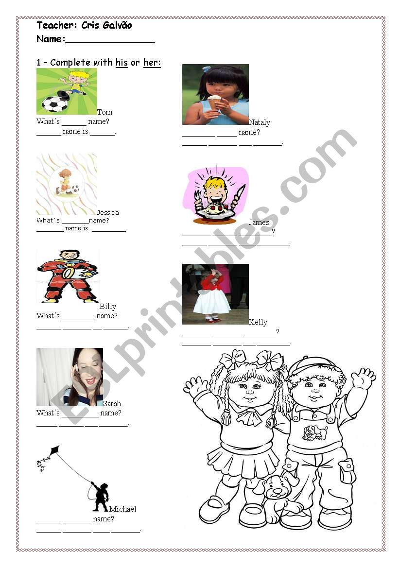 his or her for kids worksheet