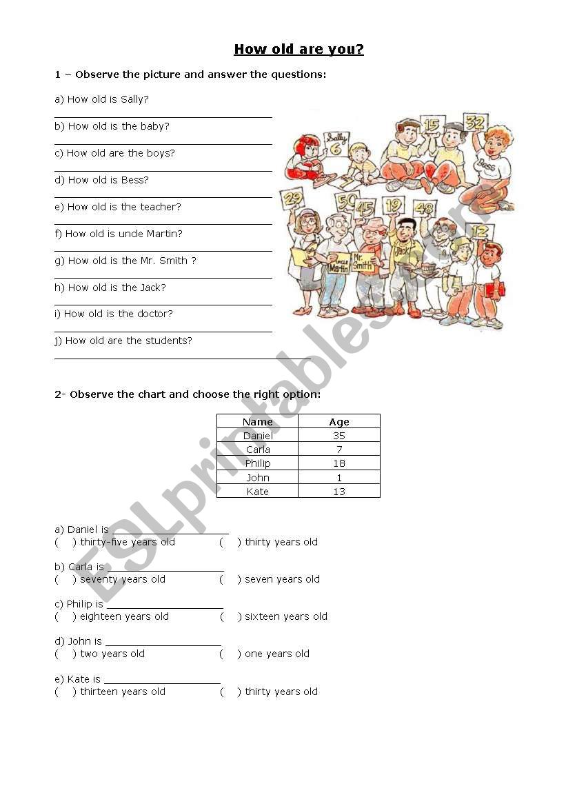 How old are you worksheet