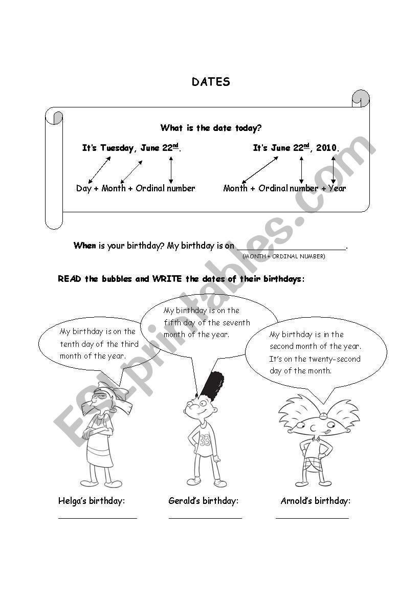 Dates worksheet