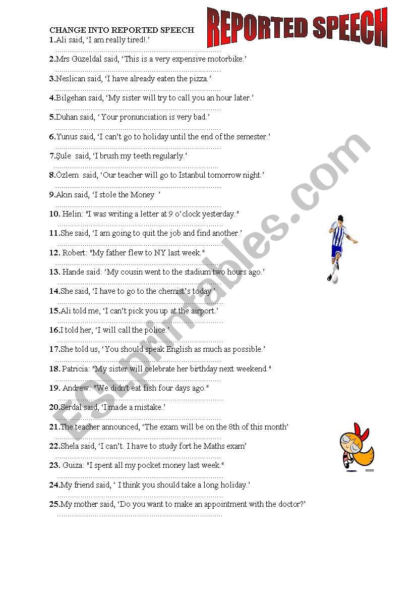 Reported Speech worksheet