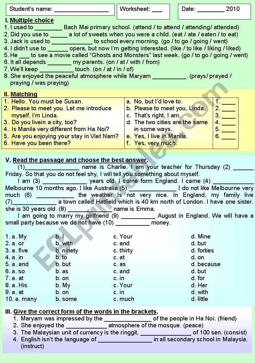 READING - WRITING EXERCISES 2 worksheet