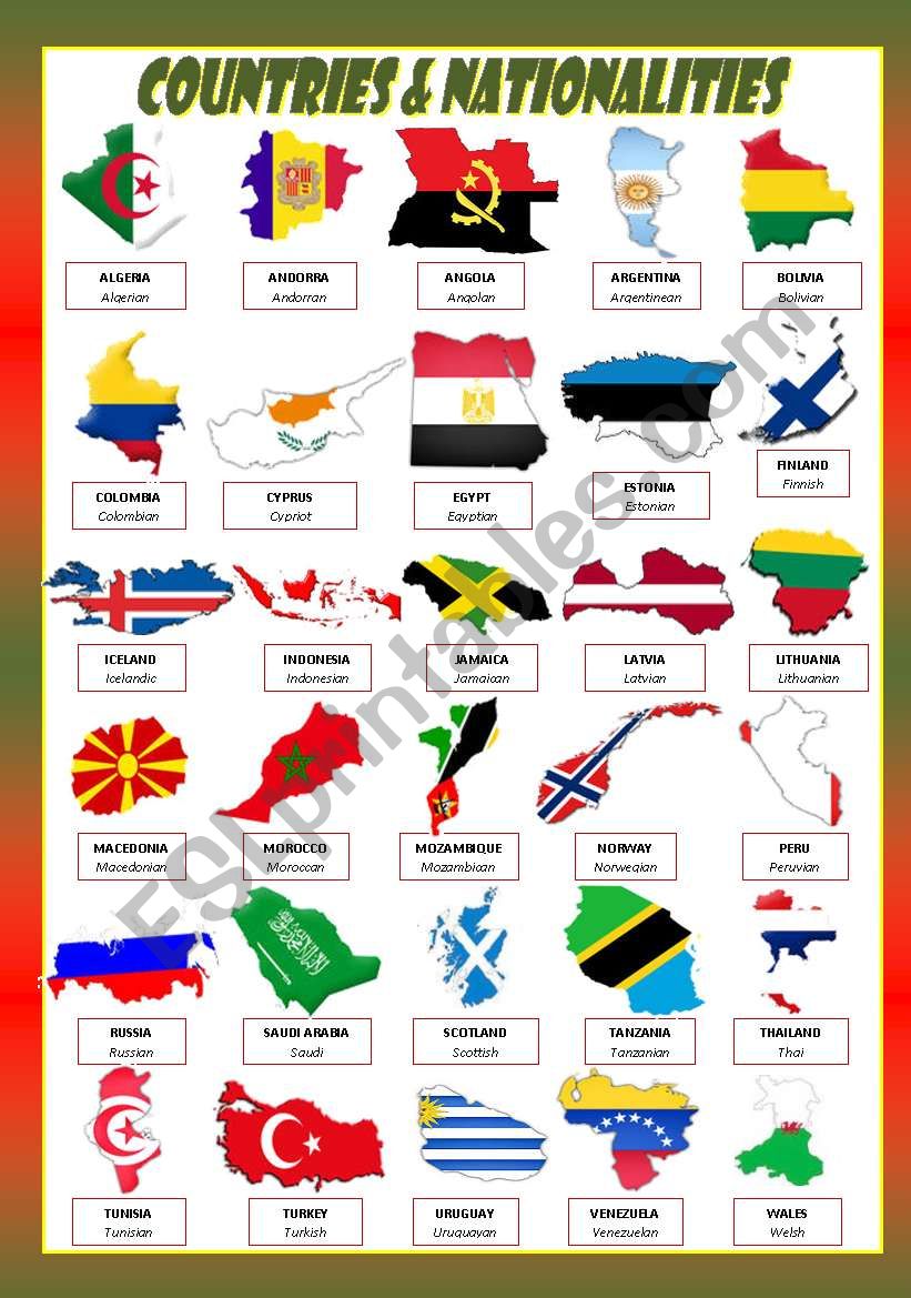 COUNTRIES & NATIONALITIES worksheet