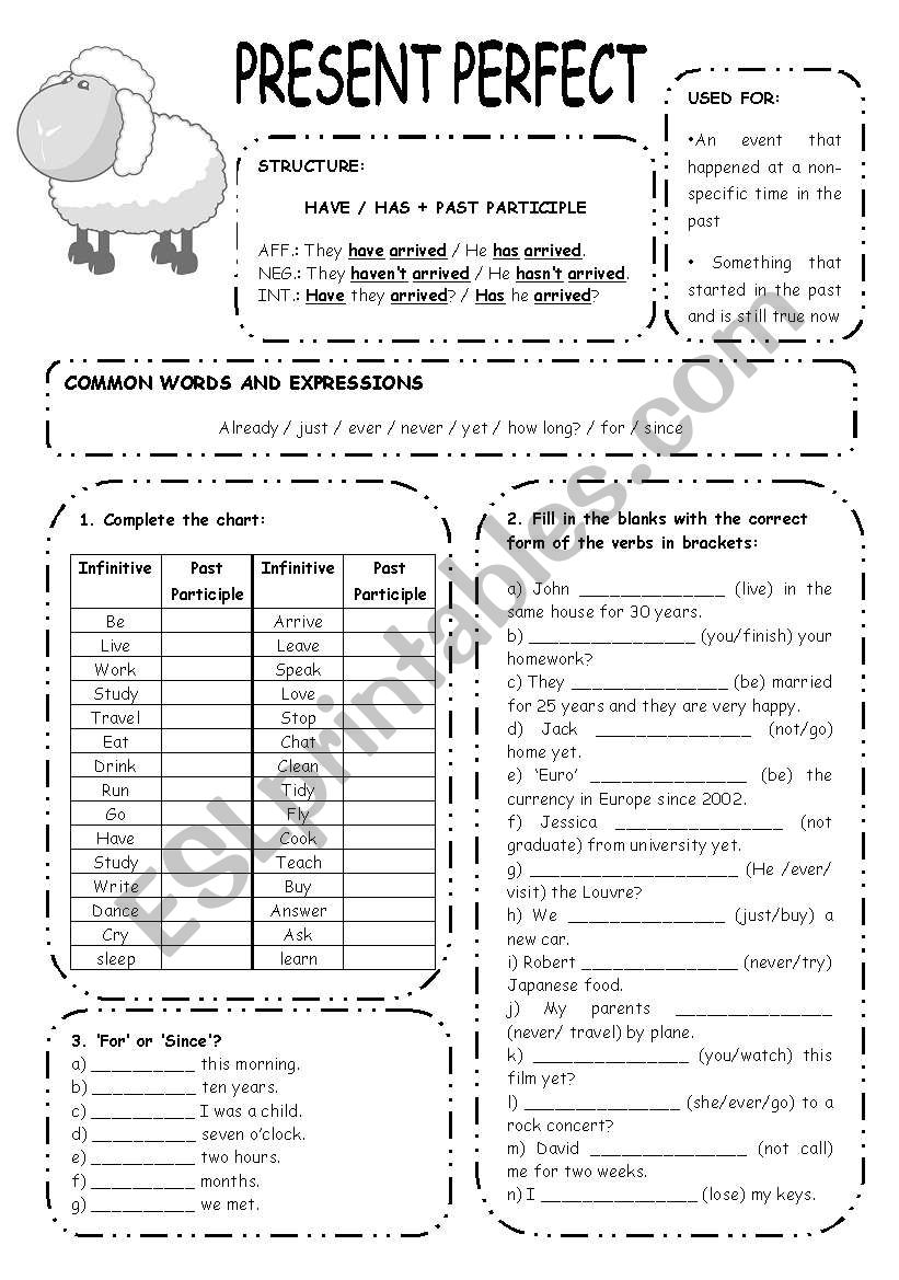 PRESENT PERFECT EXERCISES worksheet