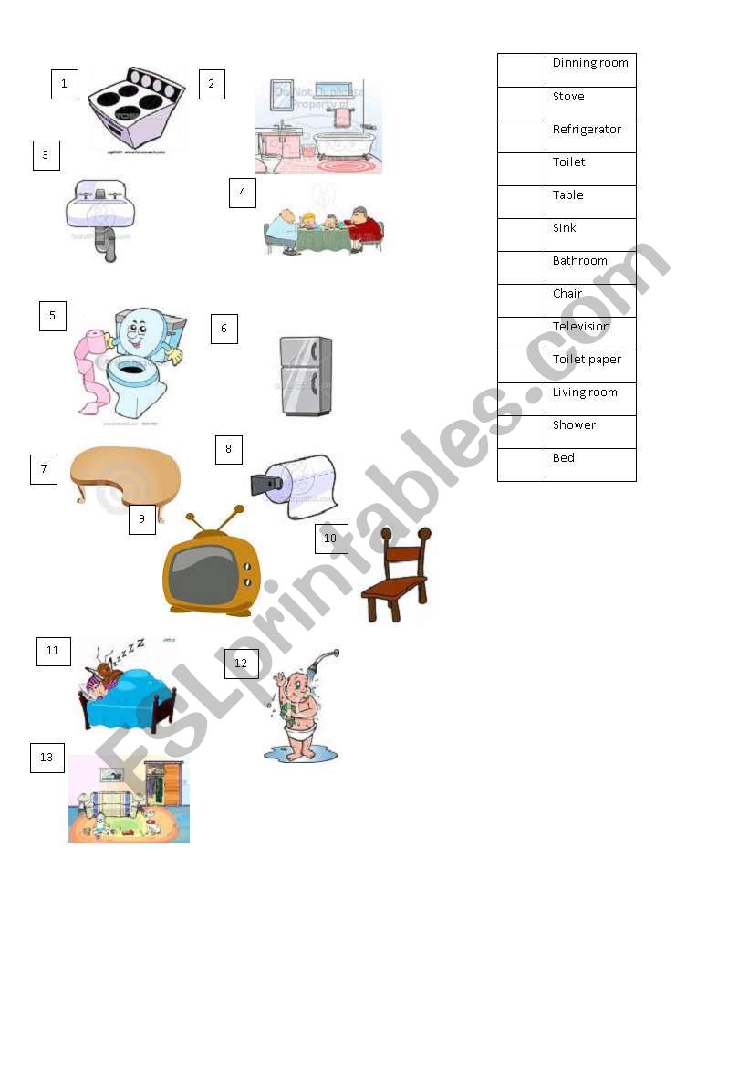 Parts and Furnitures of the House( Matching)