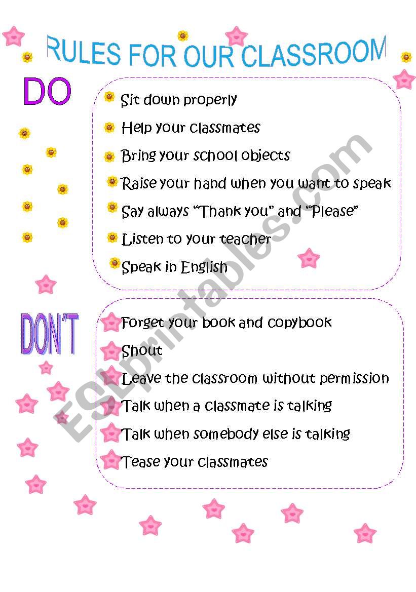 Rules for our classroom worksheet