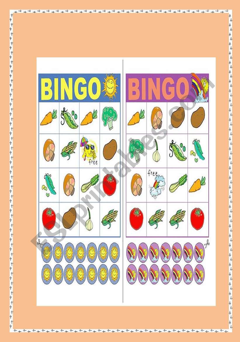 vegetables bingo worksheet
