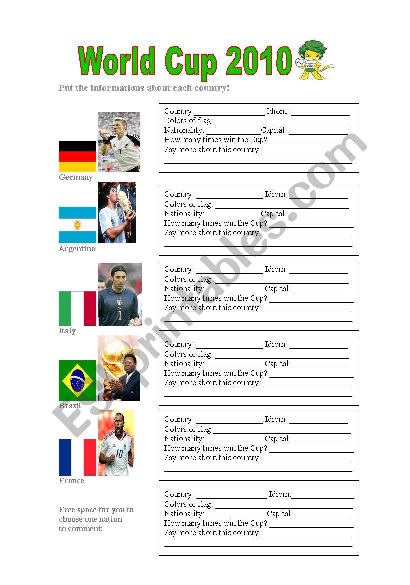 World Cup 2010 worksheet