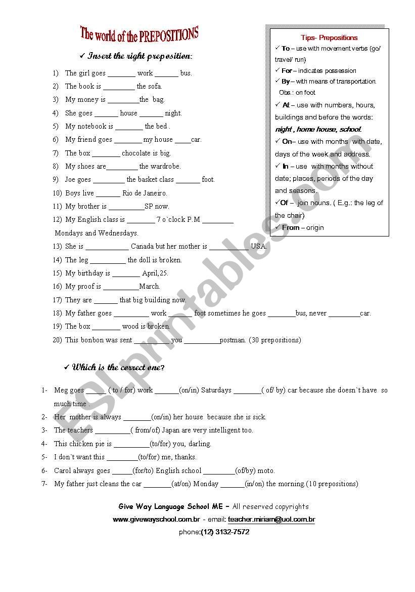 The World of the Prepositions worksheet