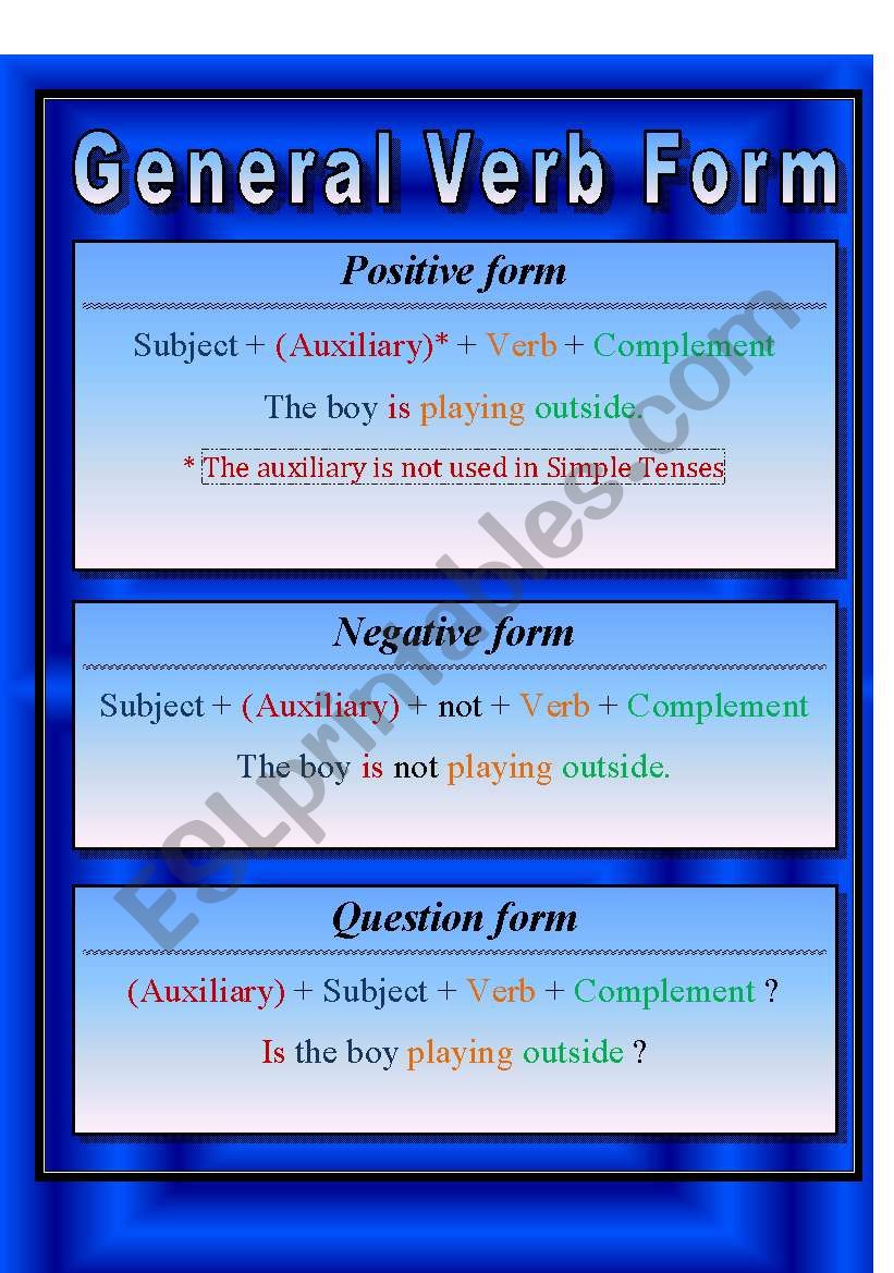 General Verb Form worksheet