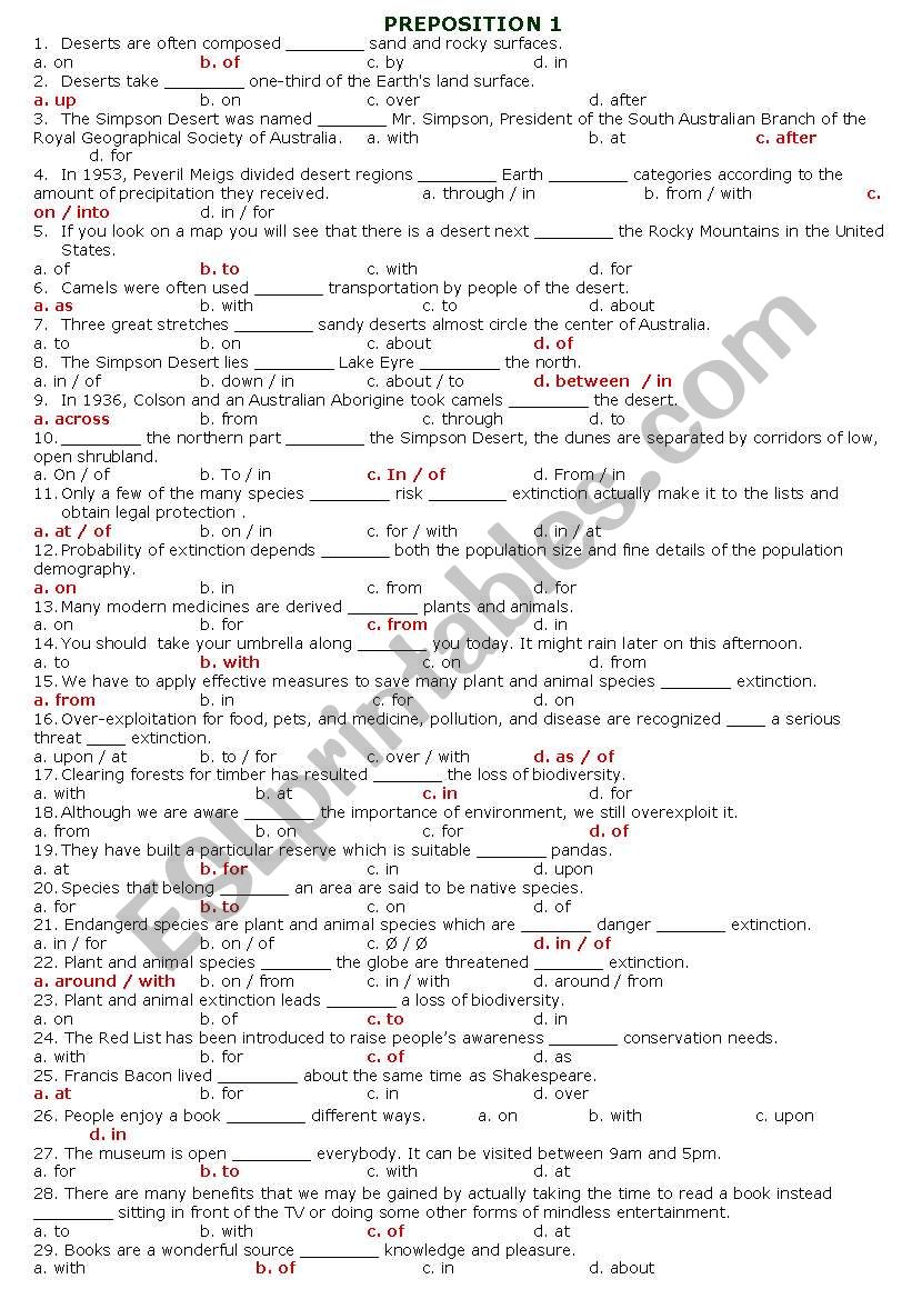 Preposition 1 worksheet