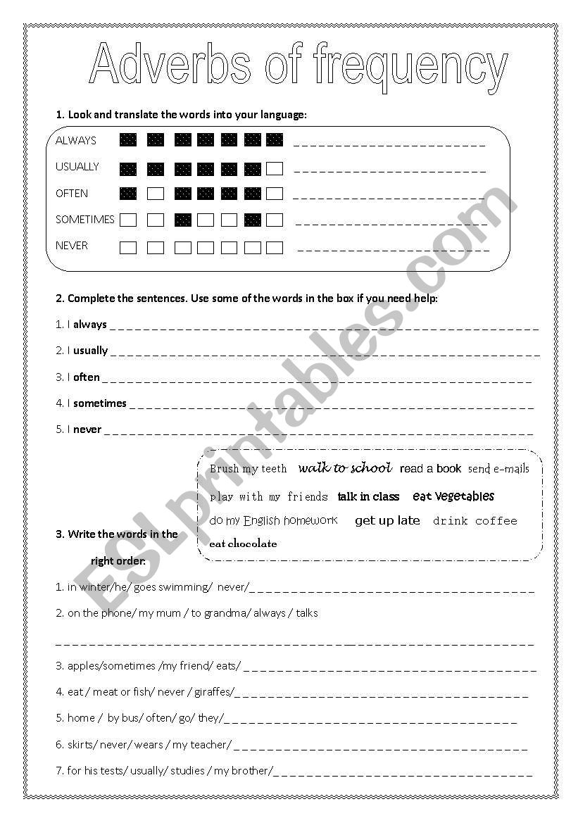 Adverbs of frequency worksheet