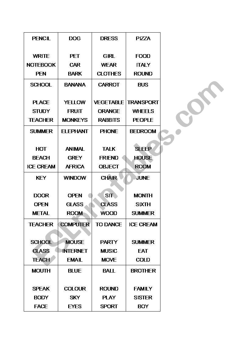 Taboo worksheet