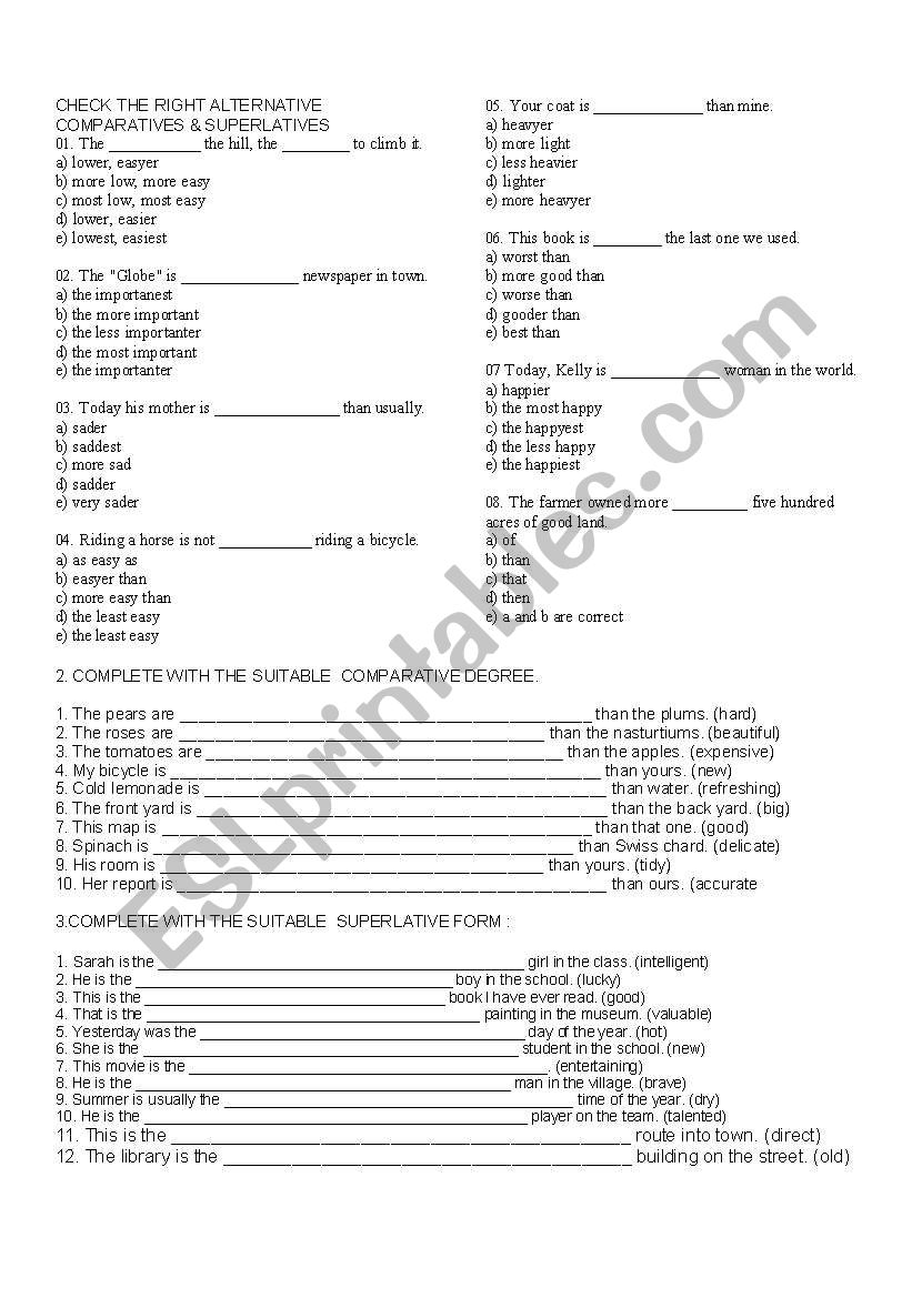 Comparatives test worksheet