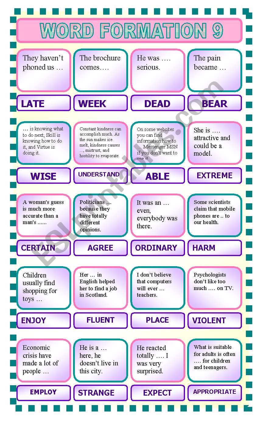 Word formation 9 worksheet