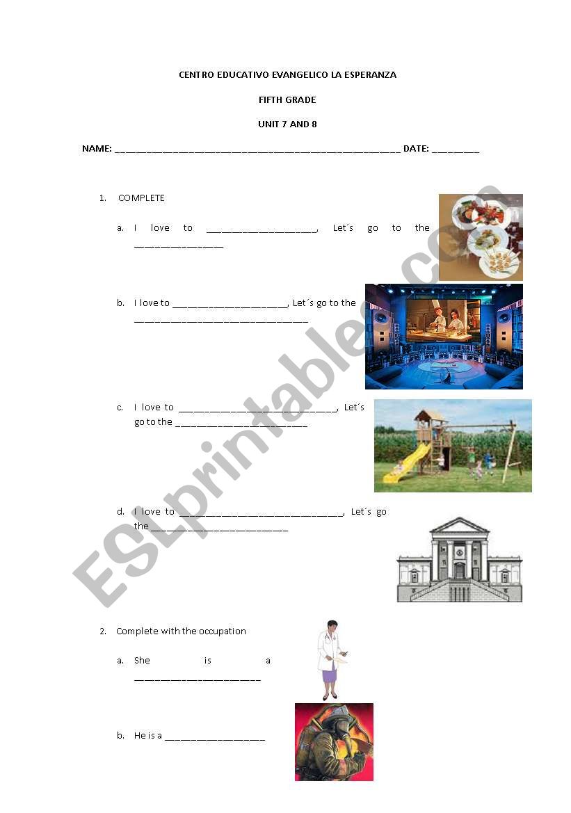 Activities worksheet