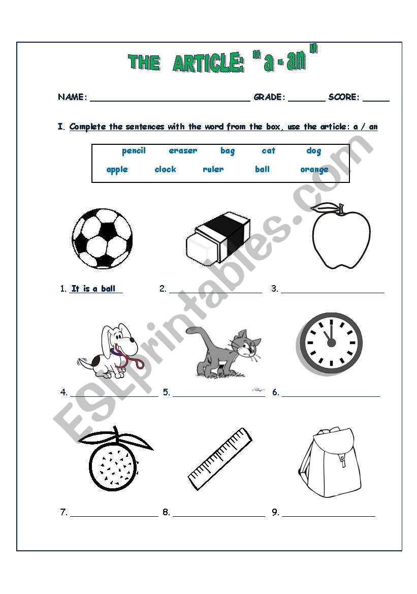 the article worksheet