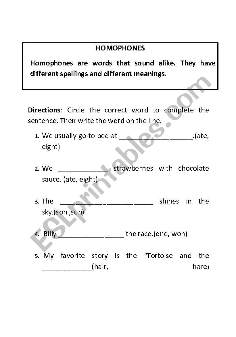 homophones worksheet
