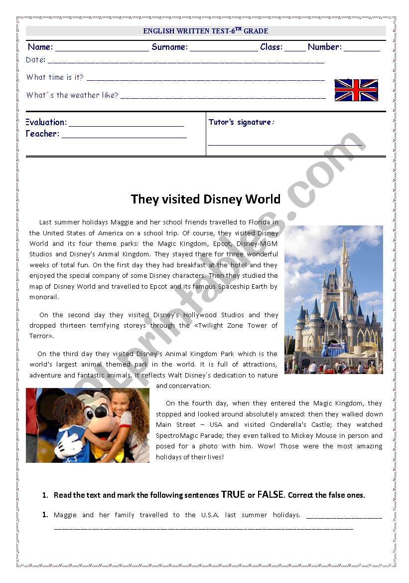 They visited Disney World  worksheet