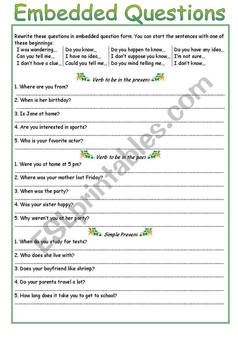 Embedded Questions worksheet
