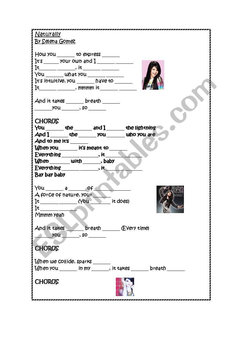 Naturally - Selena Gomez worksheet