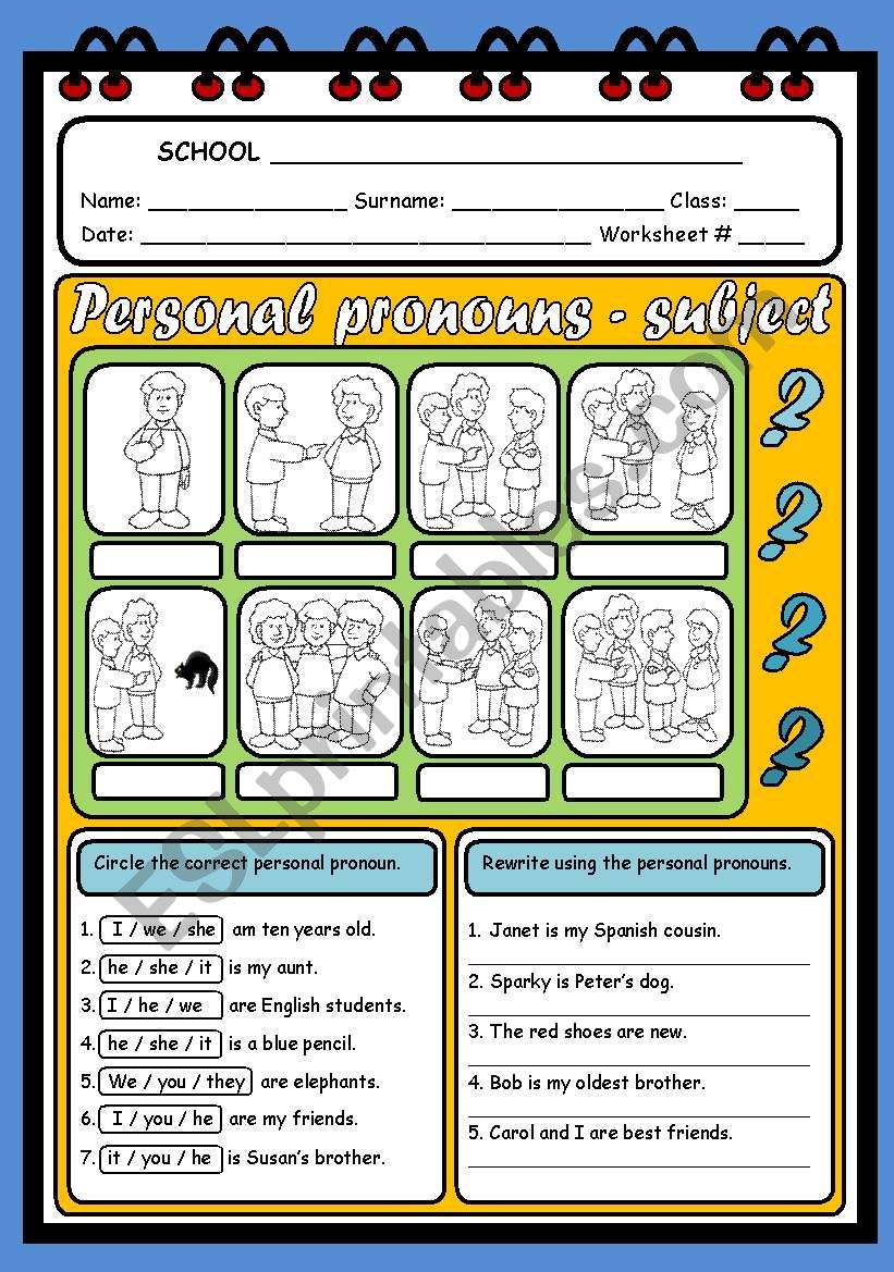 SUBJECT PERSONAL PRONOUNS worksheet