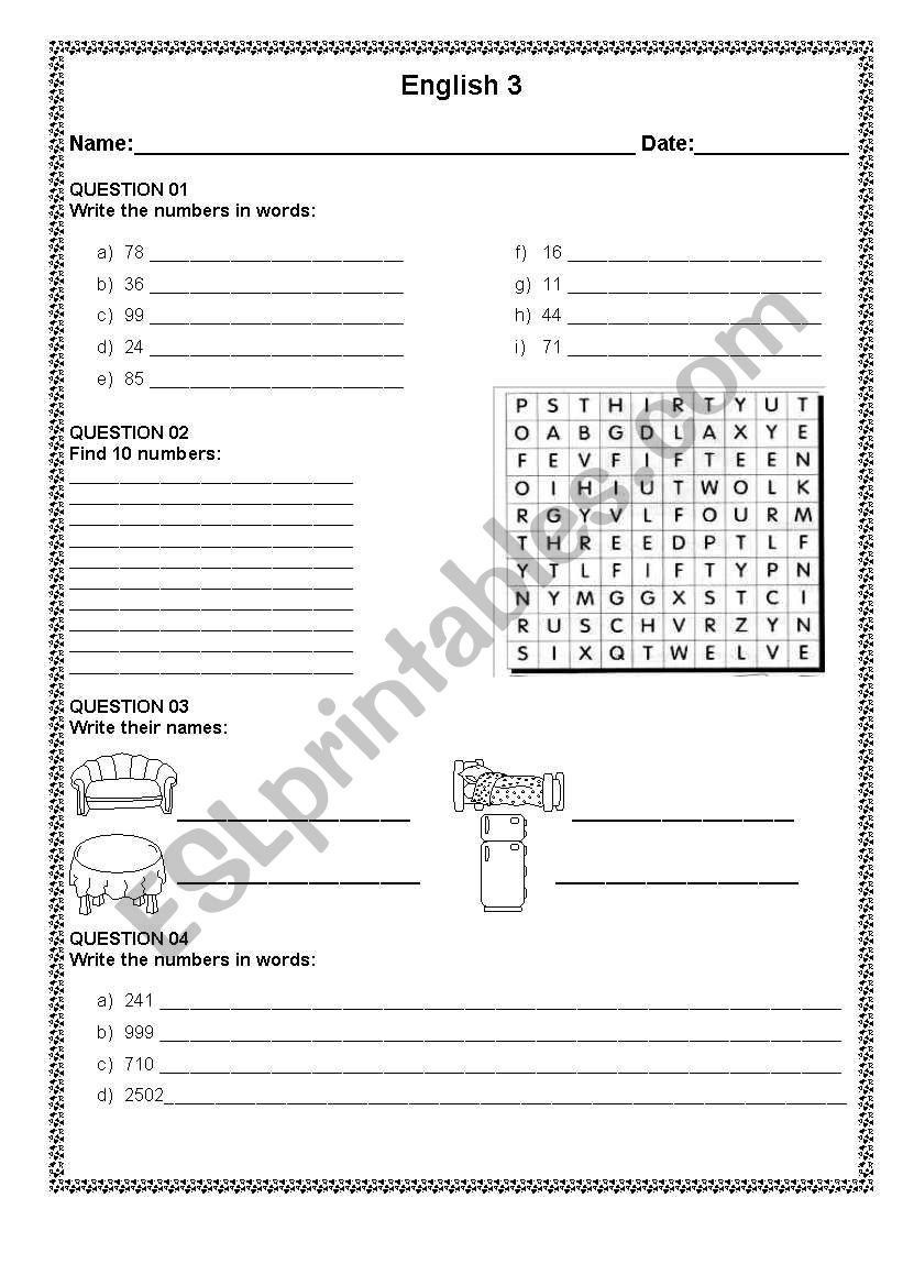 English Test worksheet