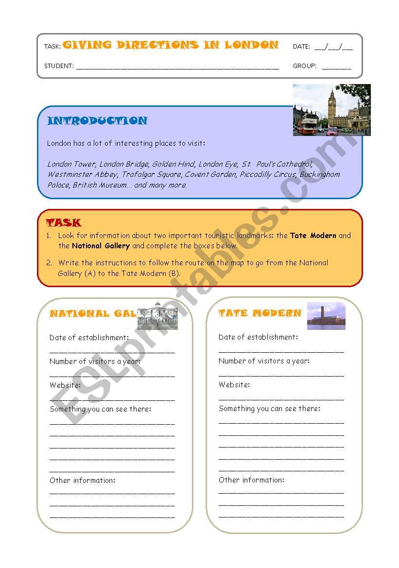 Giving directions in London worksheet