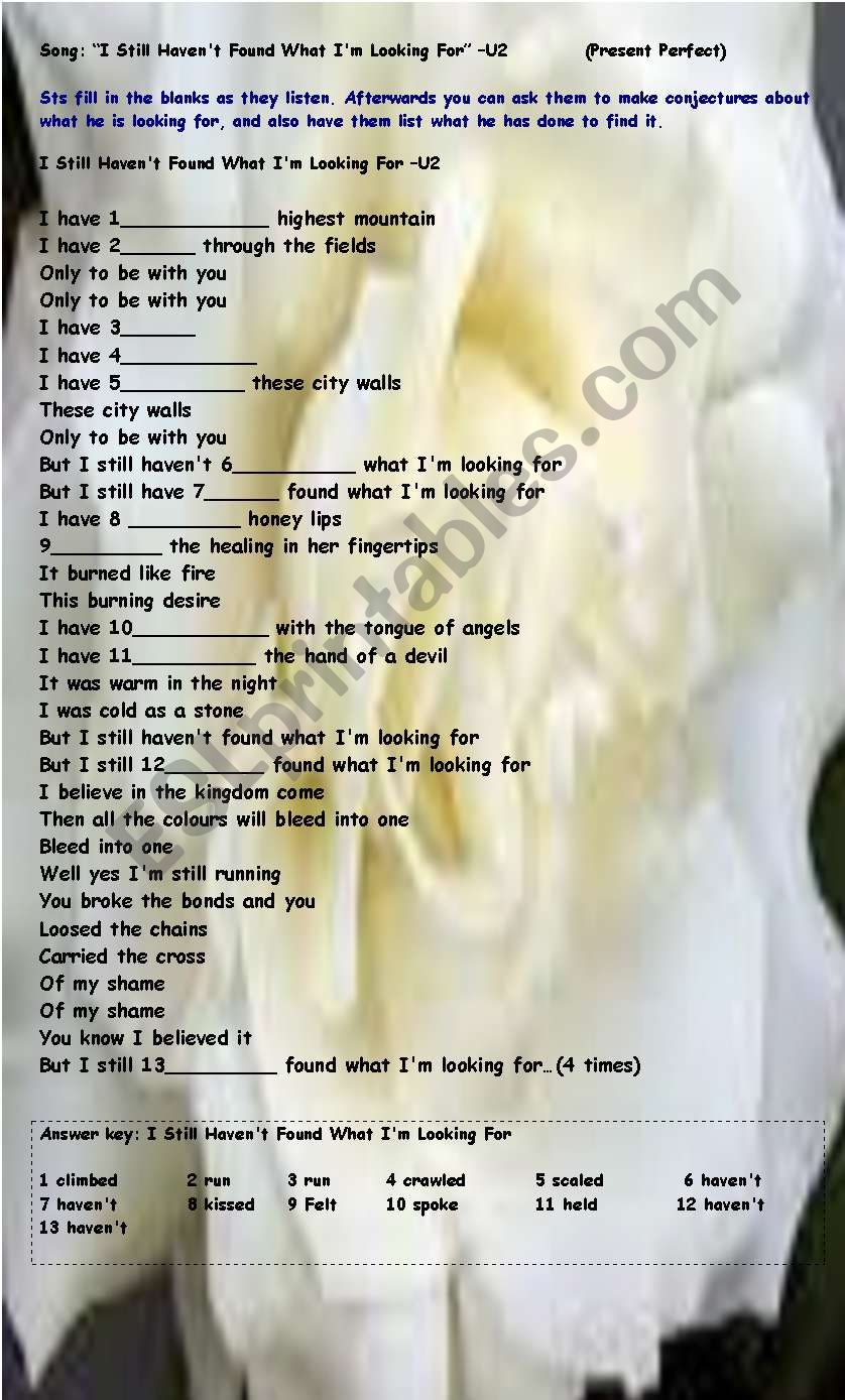 PRESENT PERFECT -I still havenÂ´t found what IÂ´m looking for - U2 (song) 
