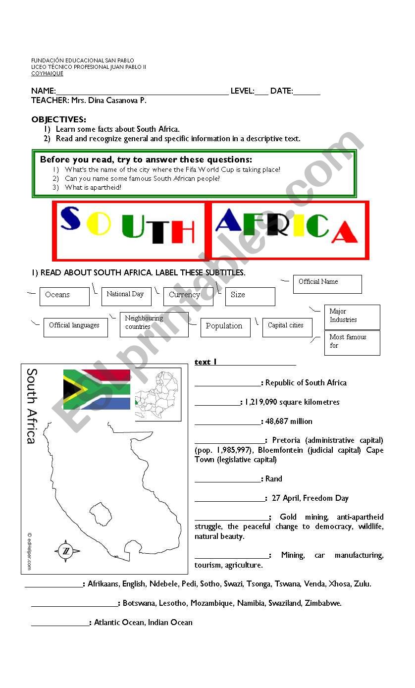 South Africa ESL Worksheet By Aysco South Africa ESL Worksheet By Aysco