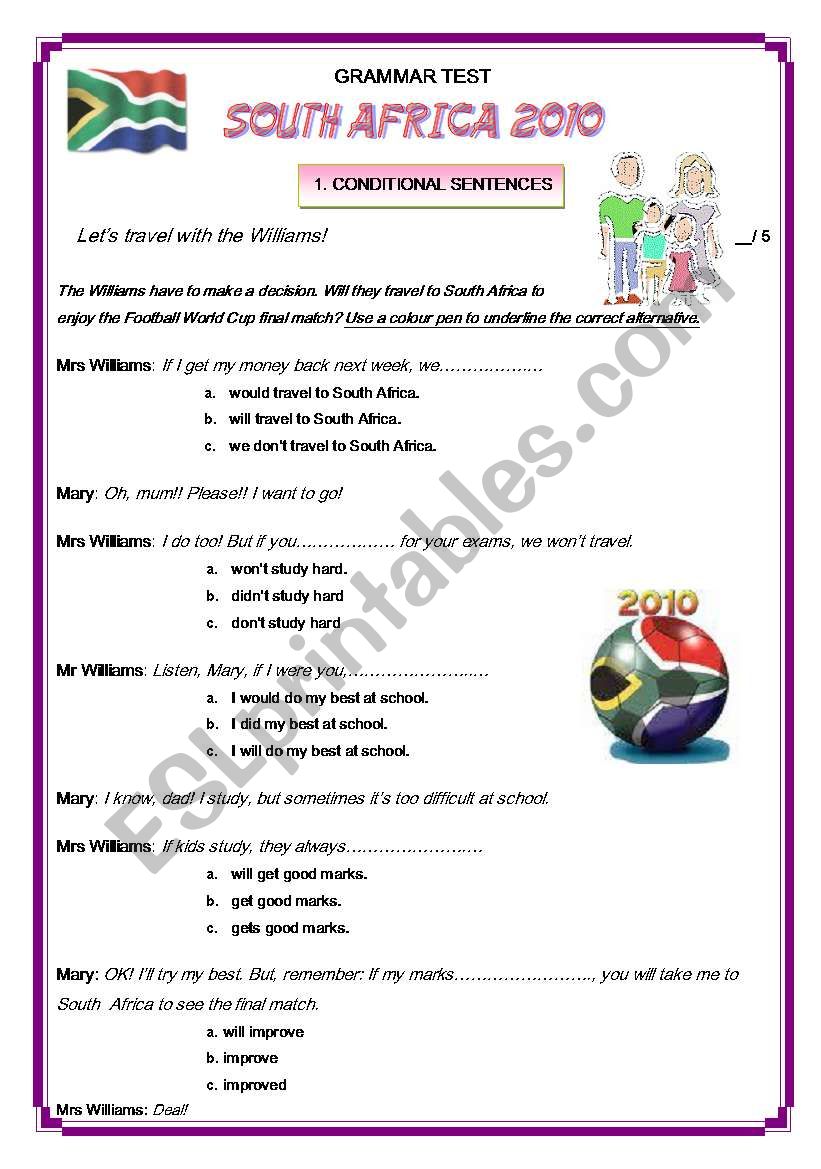 GRAMMAR TEST - SOUTH AFRICA worksheet