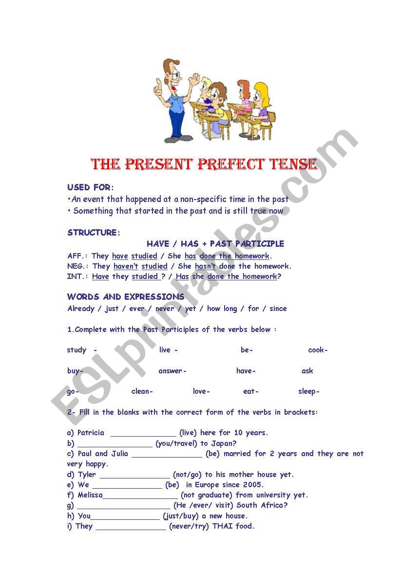 THE PRESENT PERFECT TENSE worksheet