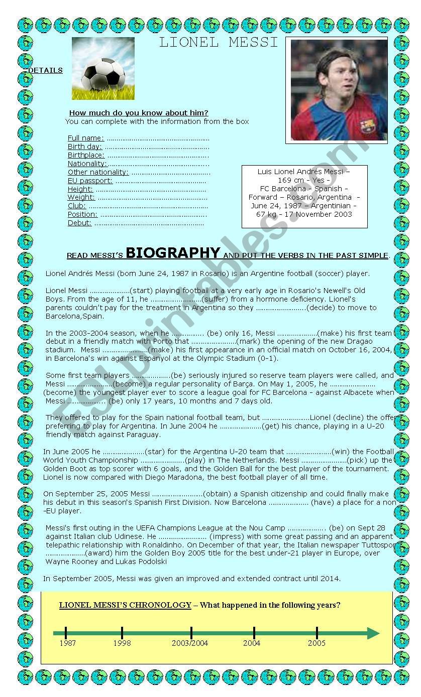 A BIOGRAPHY: LIONEL MESSI worksheet