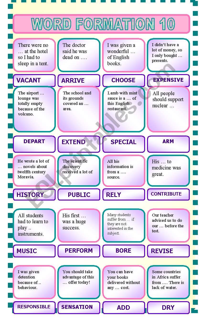 Word formation 10 worksheet