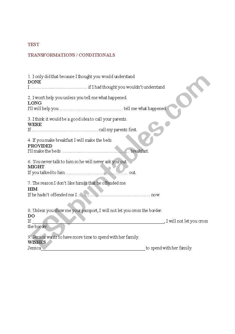 conditionals transformations FCE test