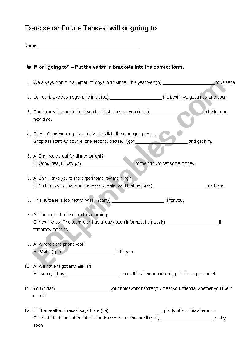 Fill in the right future-form using 