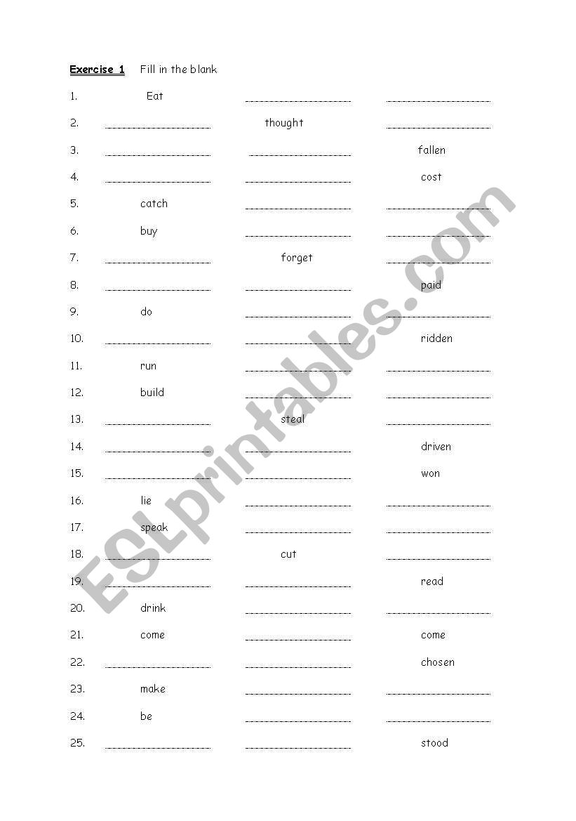 irregular verb worksheet