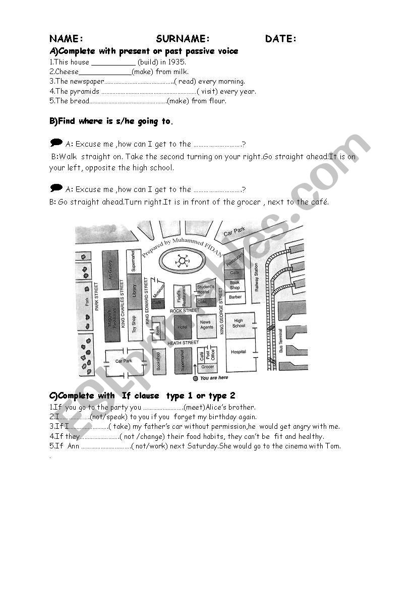 exam questions worksheet