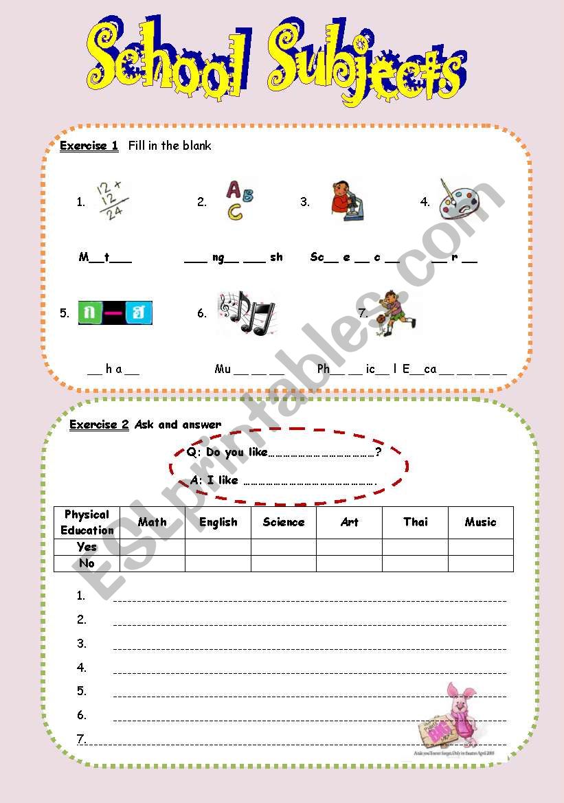 school subject, speaking practice and verb to do