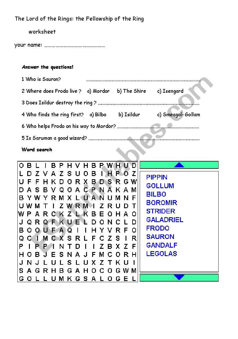 The Lord of the Rings  worksheet