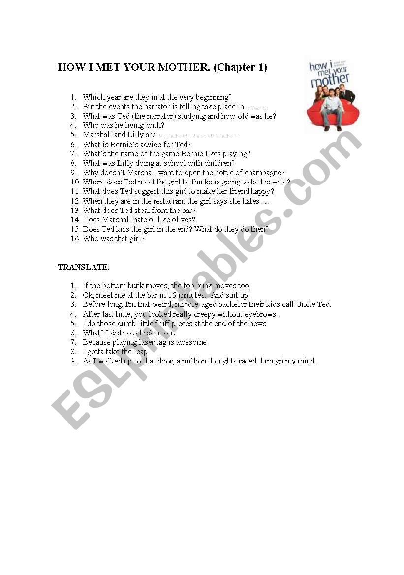 How I met your mother worksheet