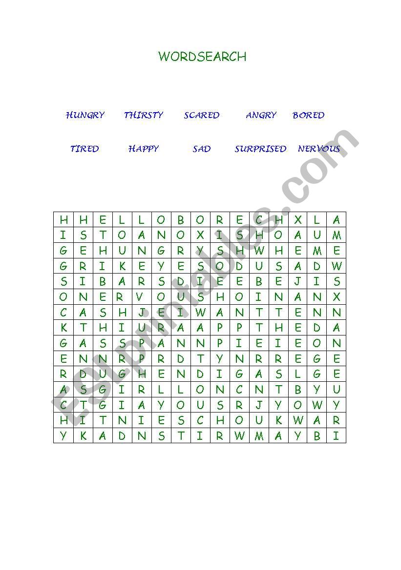 Feelings - Word Search worksheet