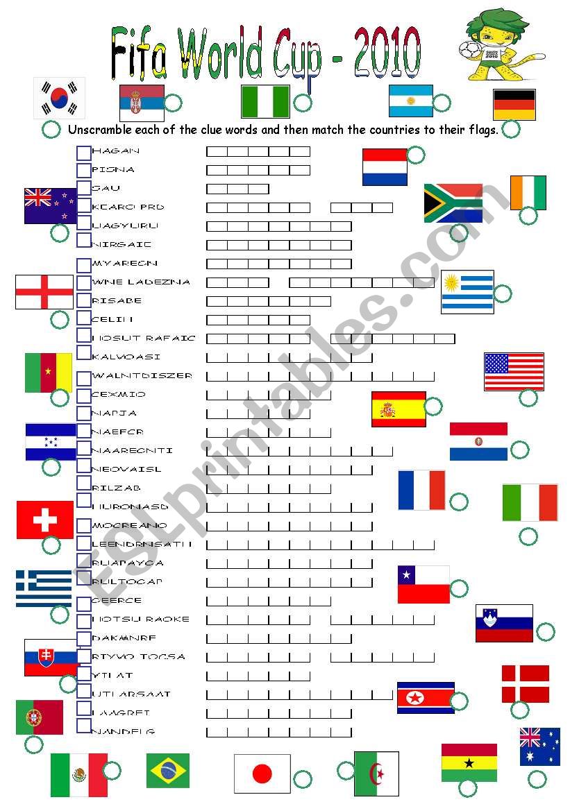 World Cup word scramble worksheet