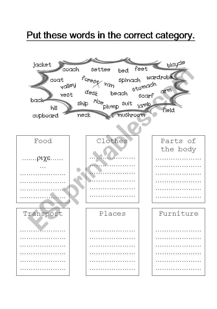 category worksheet