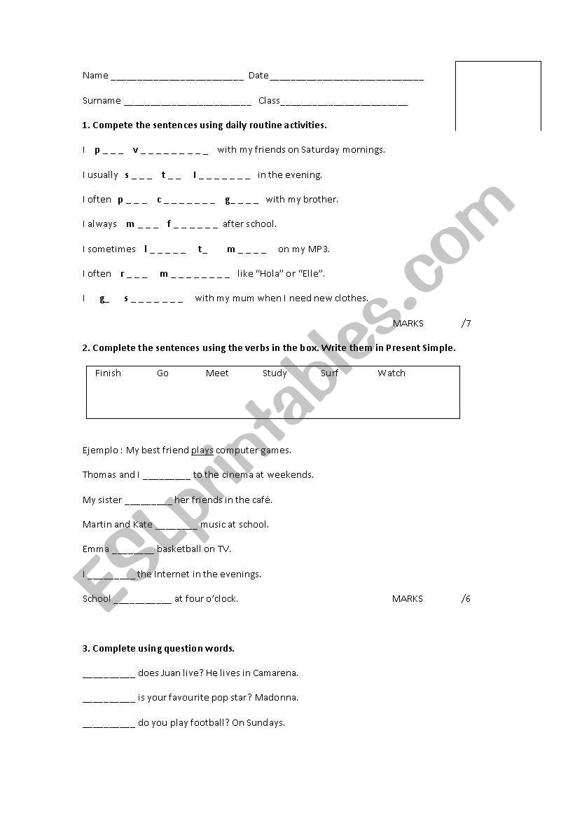 exam Present simple worksheet